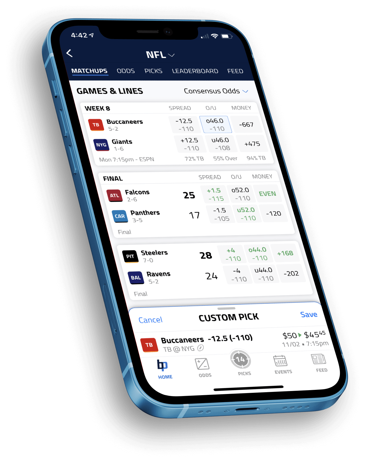 Preview of BettingPros app on an iphone