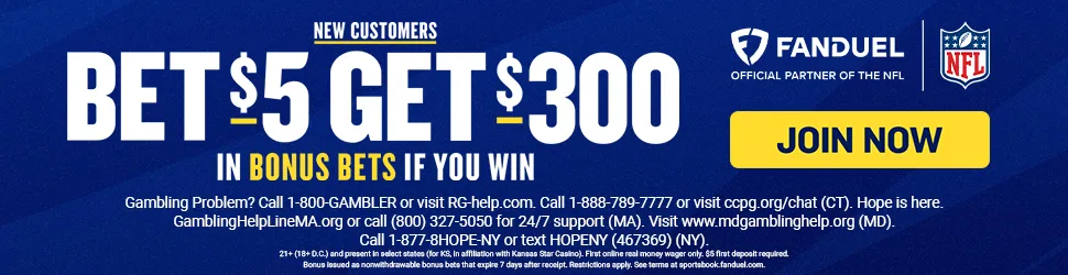 FanDuel Bet $5, Get $300 in Bonus Bets if you Win