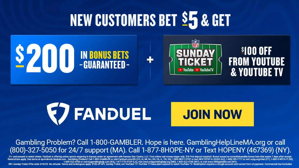 FanDuel Sportsbook Offer: Bet $5, Get $200 in Bonus Bets AND $100 off Sunday NFL Ticket!