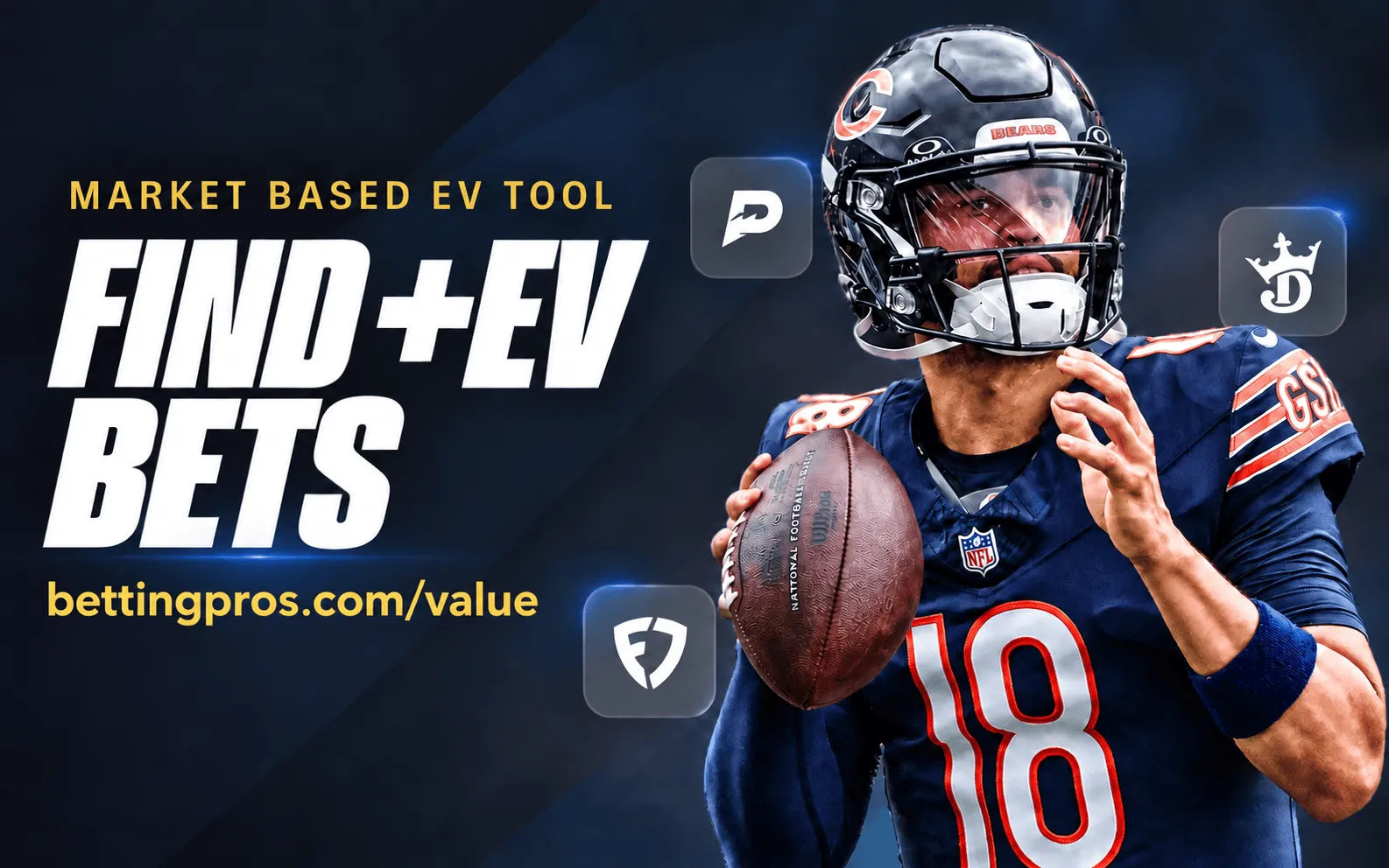 Find the best +EV NFL bets at BettingPros based on where the sharpest sportsbooks think the expected value is.