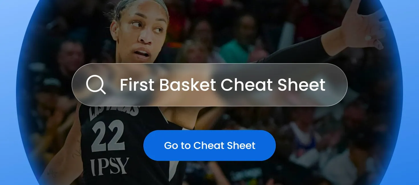 BettingPros WNBA First Basket Cheat Sheet tool showing data-driven first basket predictions for WNBA games.