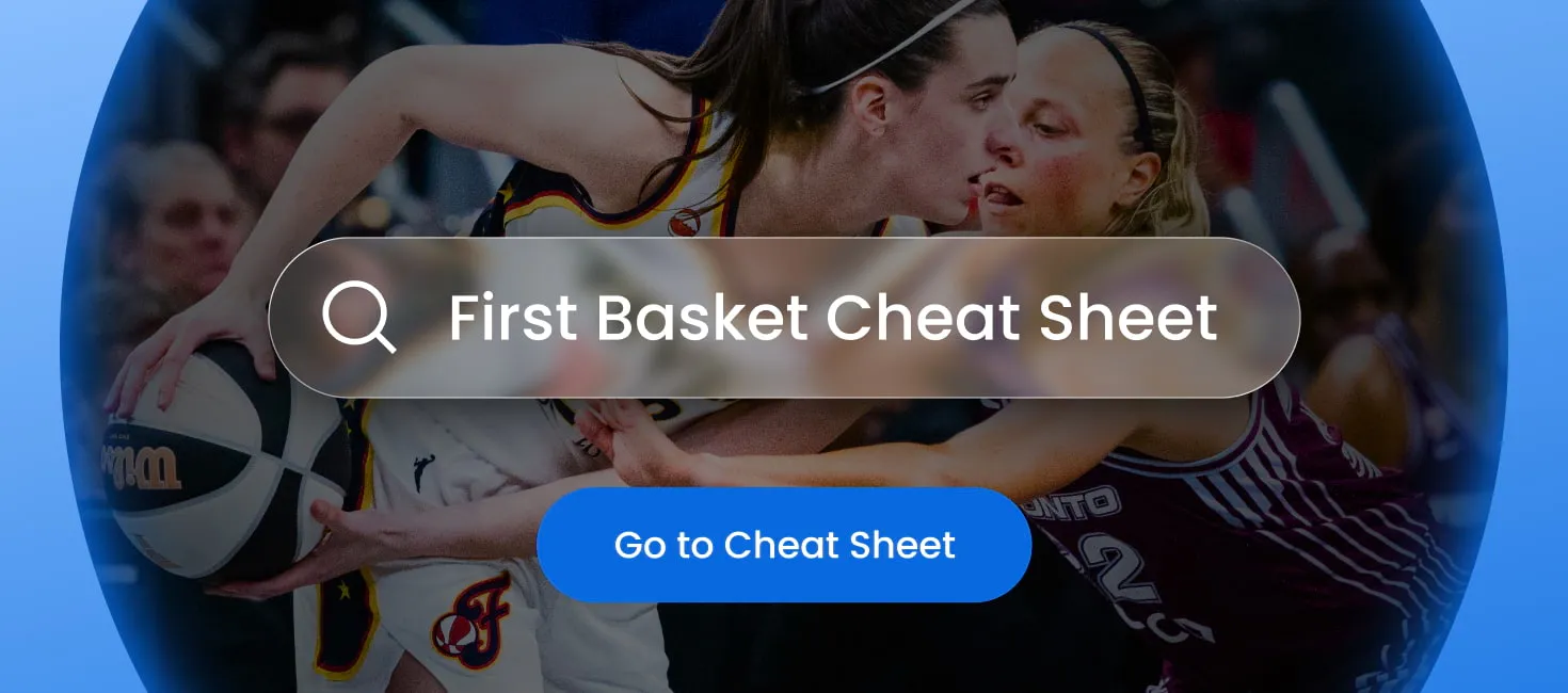 BettingPros WNBA First Basket Cheat Sheet with top first basket picks, probabilities, and matchup data.